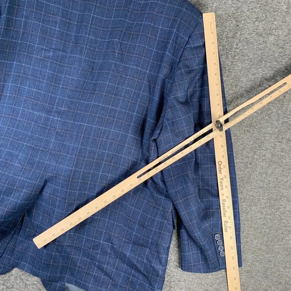 Jack Victor Blazer Jacket Men 54R E Thomas Linen Silk Kingwood Windowpane Blue